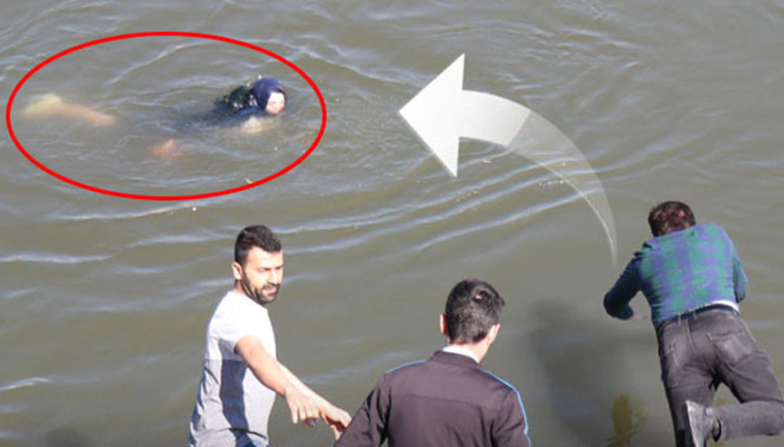 Kadını suda görür görmez atladı