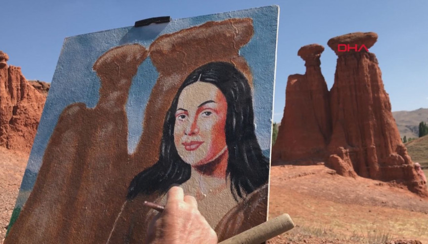 Dünyanın ünlü yüzlerini peri bacalarına resmetti