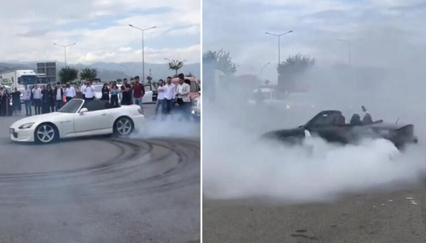 Lüks otomobillerle yolu kapatıp drift yaptılar