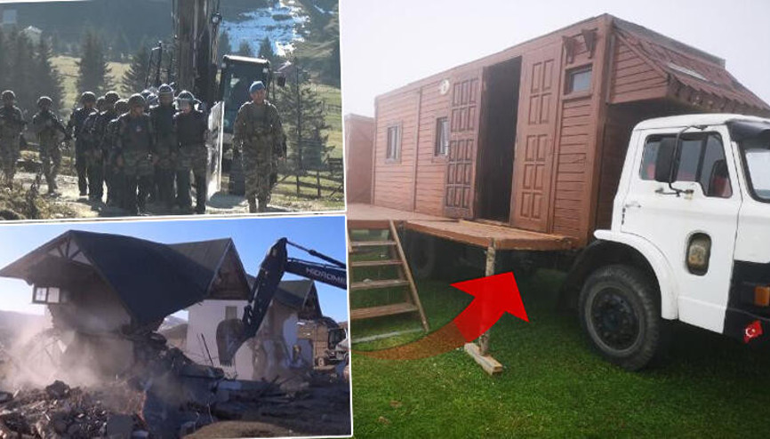 Ahşap evi kamyon kasasına monte etti