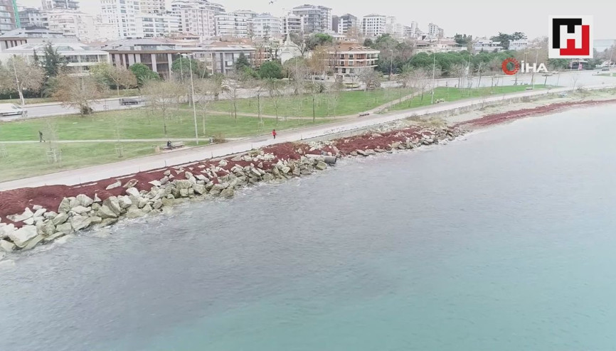 Kızıla bürünen Caddebostan sahil havadan görüntülendi