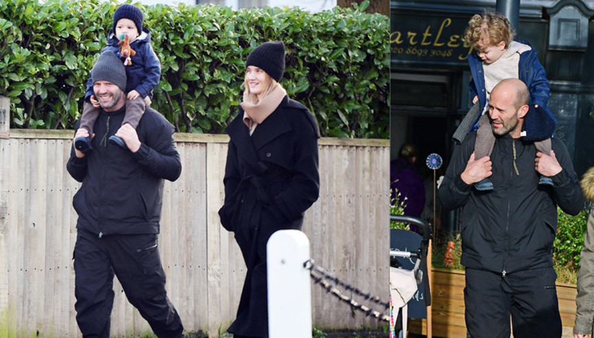 Oyuncu Jason Statham ve top model Rosie Huntington Whiteley minik oğullarıyla alışverişte