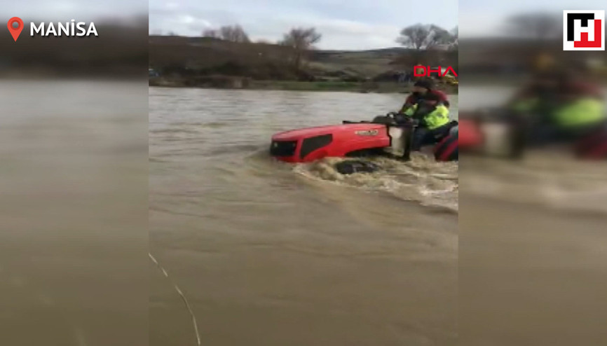 Çayda traktörle mahsur kaldılar
