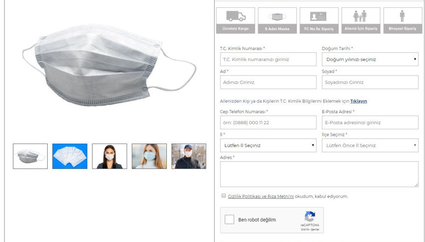 Ücretsiz maske siparişi E-Devlet ile nasıl verilir PTT Maske başvuru formu ekranı
