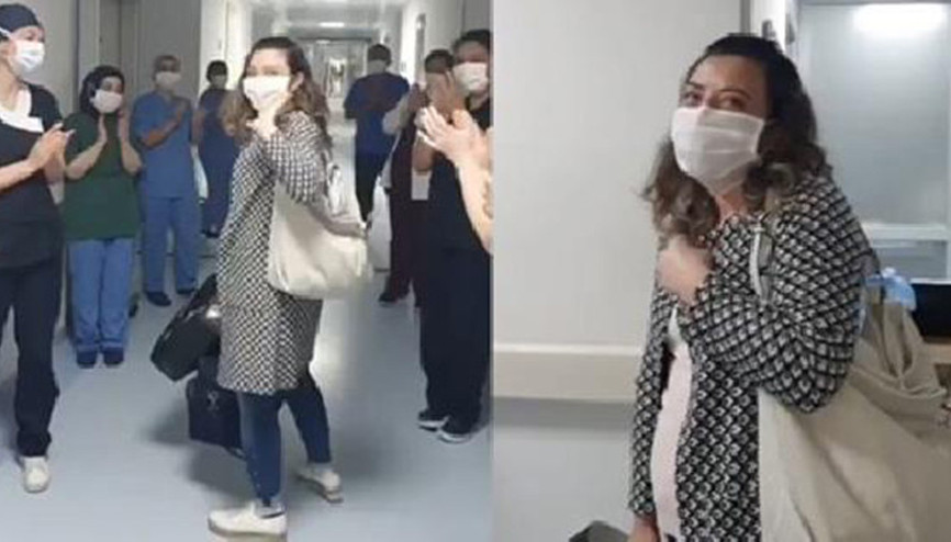 Koronavirüsü yenen hemşire, mesai arkadaşlarının alkışlarıyla taburcu oldu