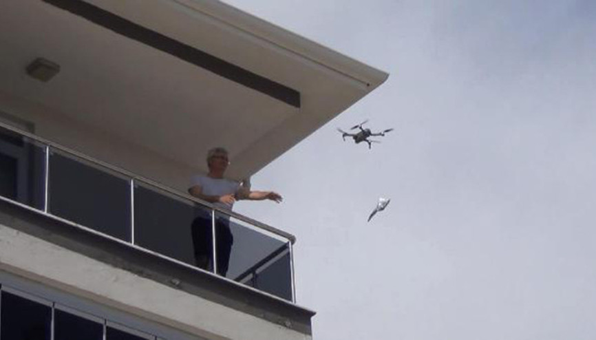 Çorumda drone ile maske dağıtımı