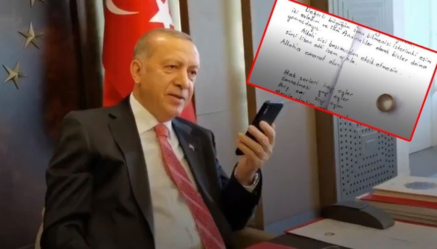 Cumhurbaşkanı Erdoğan, Milli Dayanışma Kampanyasına yüzüğünü bağışlayan vatandaşla görüştü