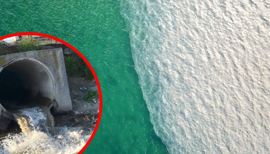 İSKİnin arıtma tesisinden bırakılan suyla denizin rengi böyle değişti