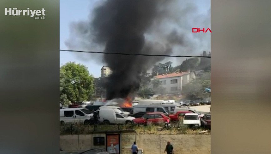 Kartalda Yediemin Otoparkında 4 araç yandı