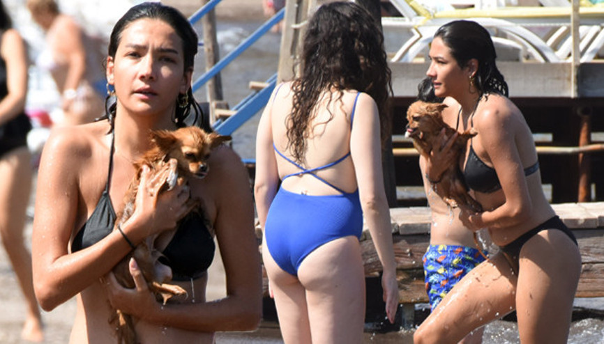 Halk plajındayım burada çekemezsiniz Ünlü oyuncu Aybüke Pusat, Bodrumda