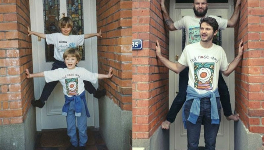 Yıllar sonra aynı pozla çekilmiş çocukluk ve aile fotoğrafları...