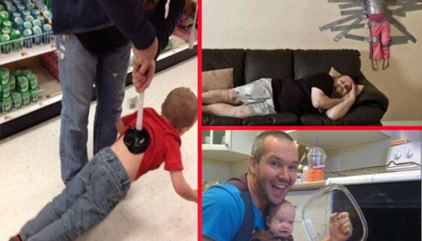 Babaları ile baş başa bırakılan çocukların hem dramatik hem de eğlenceli halleri