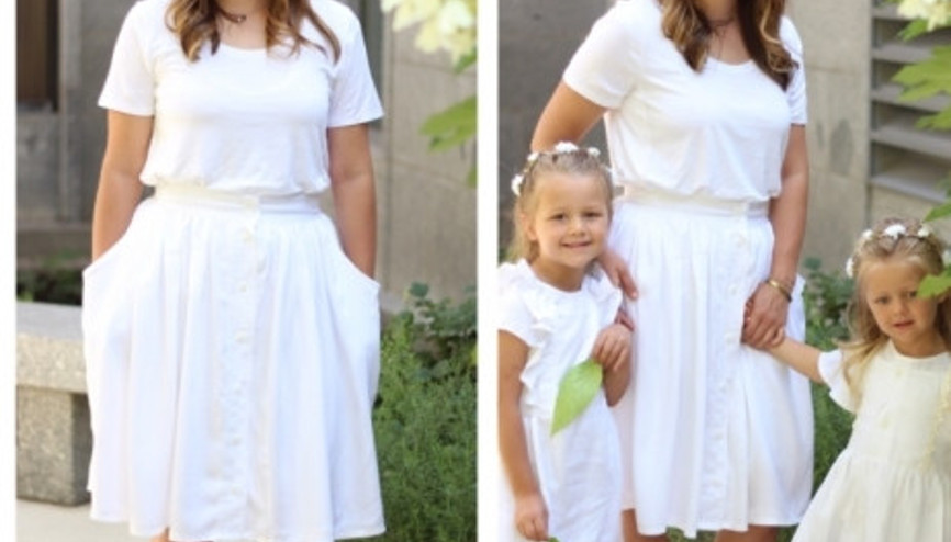 Eşinin eski gömleklerinden kızlarına kıyafet tasarlıyor