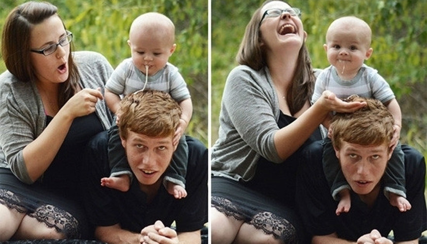 Aile fotoğraflarına küçük sürprizlerle katkıda bulunan bebekler