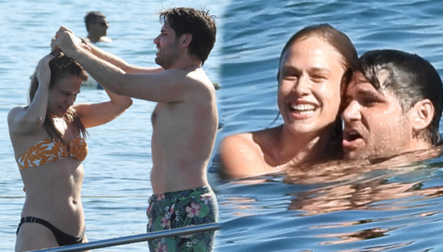 Ünlü çift Bodrumda tatilde İsraf yapmamak için aynı bikini...