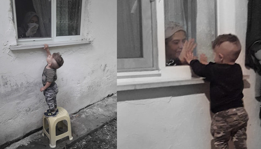 Yürek burkan kare... Karantinadaki babaannesiyle böyle görüşüyor