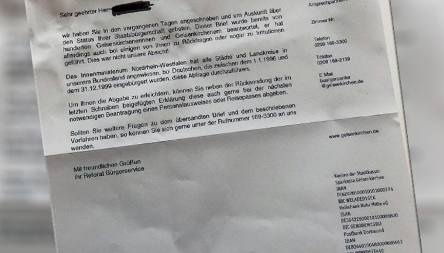 Gelsenkirchen Vatandaşlık Dairesi: Kastımız sizi sorgulamak değildi