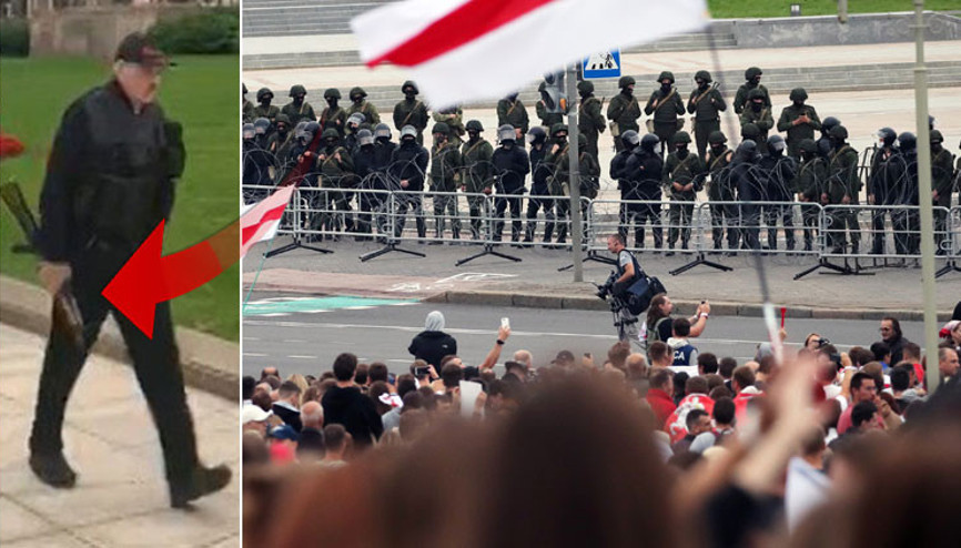 Gerilim tırmanıyor Lukaşenko, elinde silahla başkanlık konutuna geldi