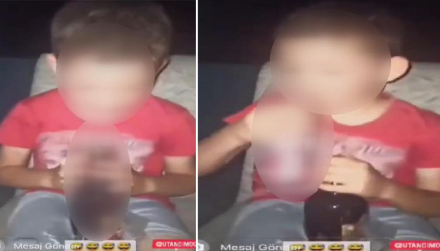 Sosyal medyada tepki çeken görüntü Küçük çocuğa alkol içirdi...