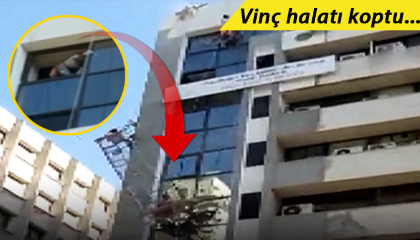 Halatı kopan vinçten son anda kurtuldular