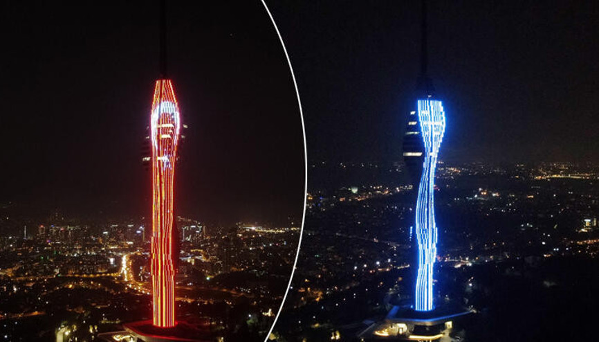 İstanbulda Çamlıca Kulesindeki ışık gösterisi görsel şölen oluşturdu