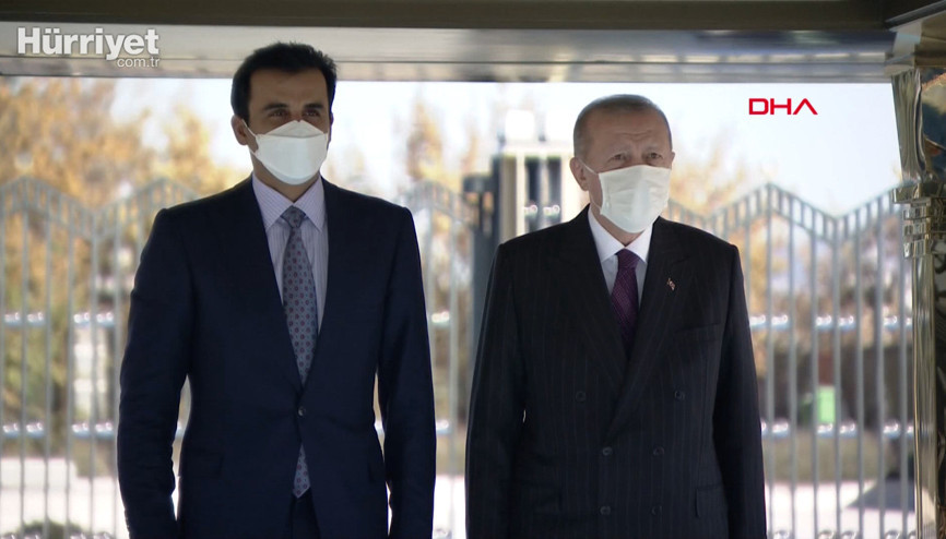Cumhurbaşkanı Erdoğan,  Katar Devleti Emiri Şeyh Temim Bin Hamad El Saniyi resmi törenile karşıladı