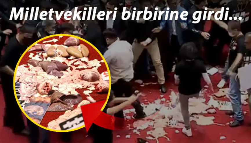 Tayvan parlamentosunda milletvekilleri birbirine bağırsak fırlattı