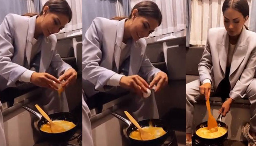 Oyuncu Demet Özdemir karavanda omlet yaptı