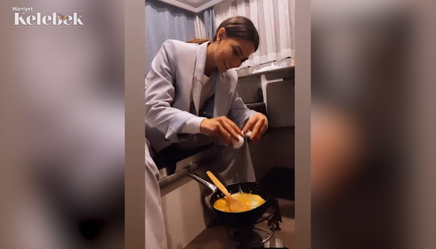 Demet Özdemir karavanda omlet yaptı