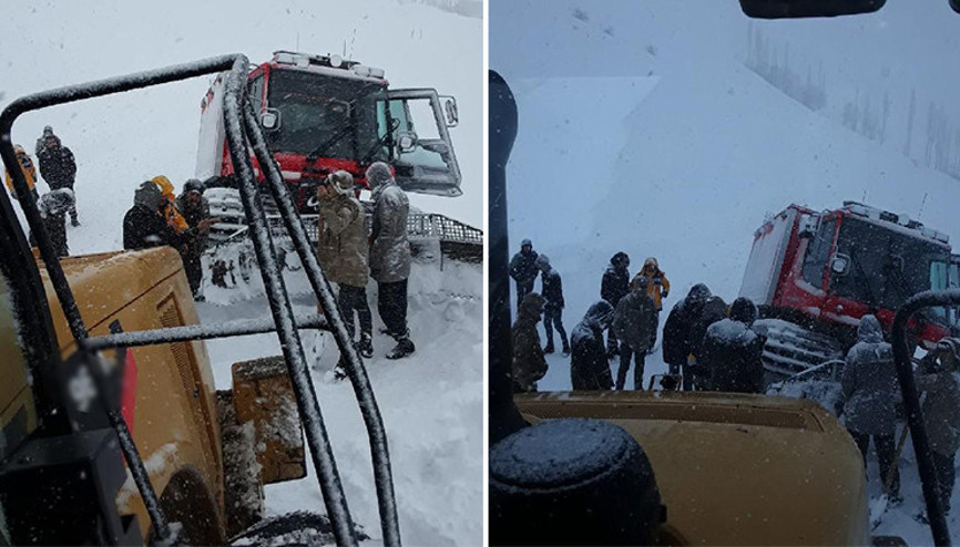 Kara saplanan paletli ambulans, iş makinesiyle çıkarıldı