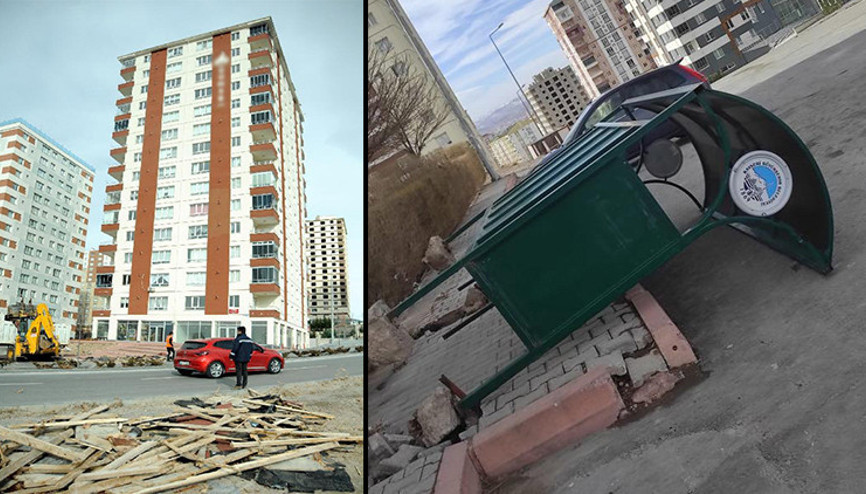 Kayseride fırtına, otobüs duraklarını devirdi, çatıları uçurdu