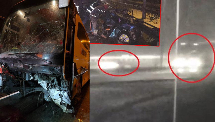 Bursada otoyolda feci kaza Ters yönde hız yapıp otobüsle çarpıştılar: 2 ölü, 10 yaralı