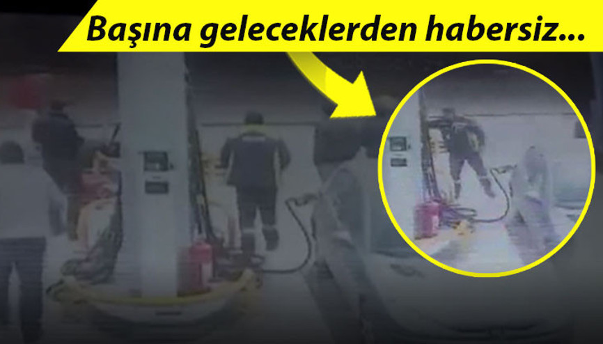 Akaryakıt istasyonundaki görevli, kamyondan fırlayan lastikten koşarak kurtuldu