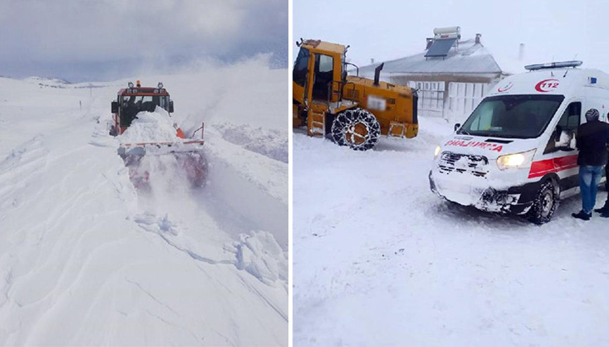 Vanda kardan kapanan yollar açılıyor, hastalar sağlık ekiplerine ulaştırılıyor