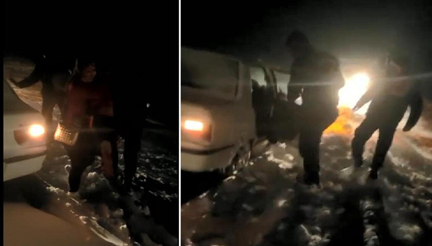 Karda mahsur kalan 3 kişilik aileyi jandarma ve belediye ekipleri kurtardı