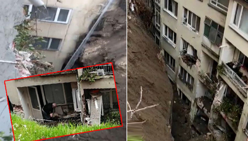 Bursada 5 katlı binanın istinat duvarı çöktü
