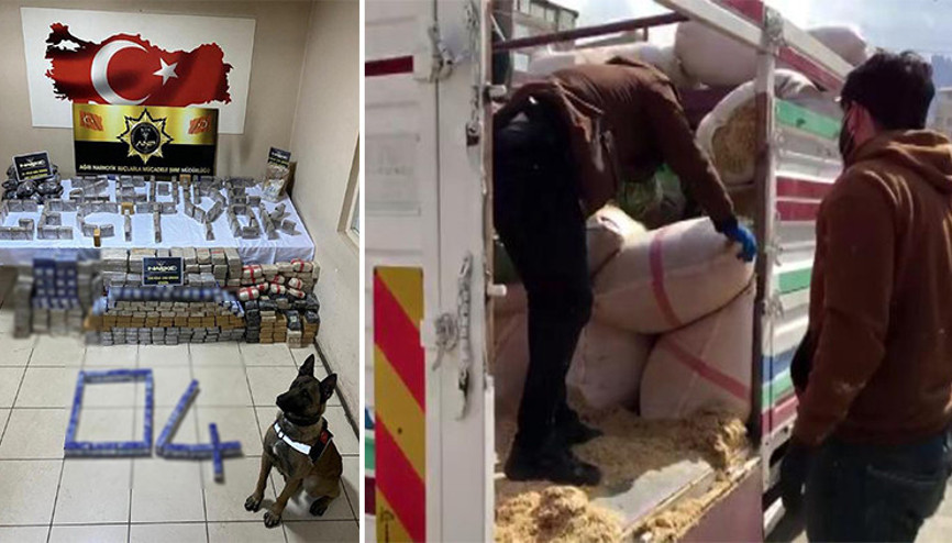 Uyuşturucuları, kamyonetteki saman çuvallarının altına gizlemişler Uyuşturucuları, kamyonetteki saman çuvallarının altına gizlemişler