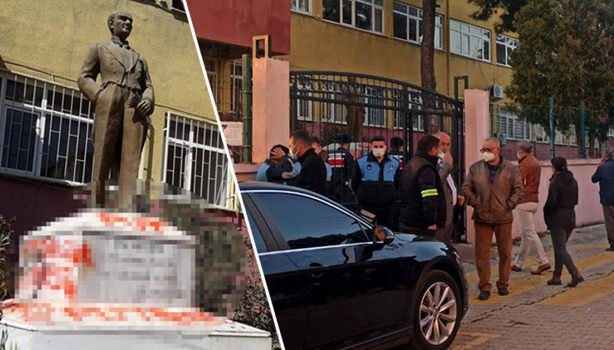 Tekirdağda Atatürk heykeline çirkin saldırı Çevredekiler durumu fark etti
