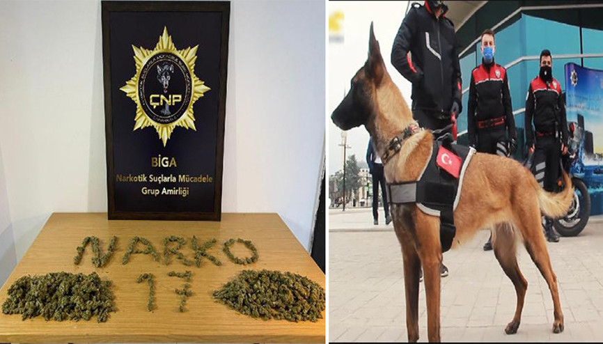 Durdurulan araçta K- 9 narkotik köpeği Linayla yapılan aramada uyuşturucu ele geçirildi