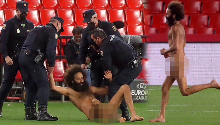 Granada-Manchester United maçında davetsiz misafir Bir anda çıplak bir şekilde sahaya daldı