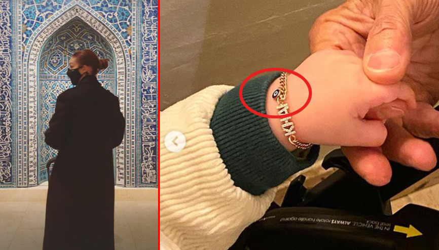 Yedi aylık kızıyla kültür gezisi yaptı: Nazar boncuğu da kolunda