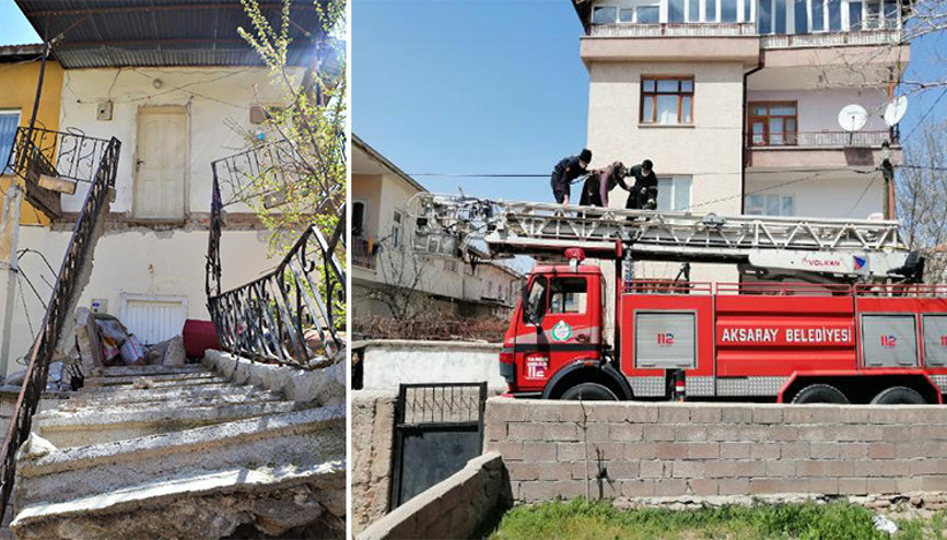 Balkon ve merdivenleri çöktü; mahsur kalan yaşlı kadını itfaiye kurtardı