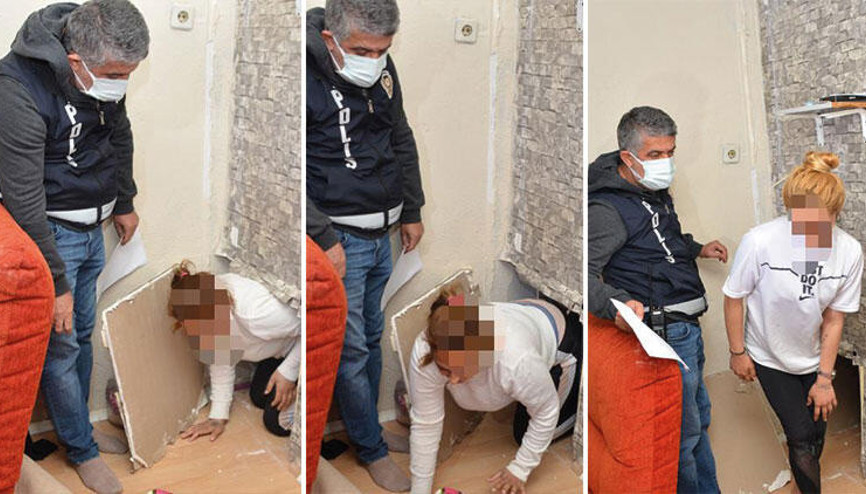 Kocaelide evin gizli bölmesinde saklanan 2 kadın, polis ekiplerince yakalandı