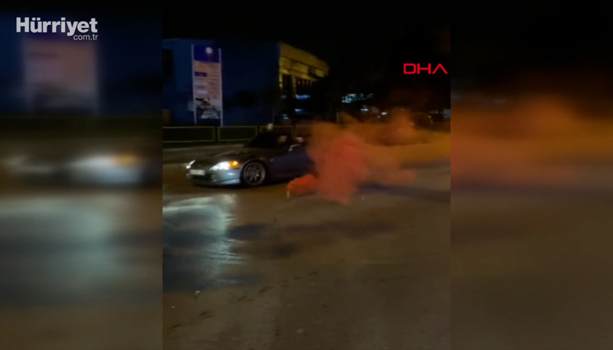 Meşale yakıp etrafında aracıyla drift yapan sürücü yakalandı