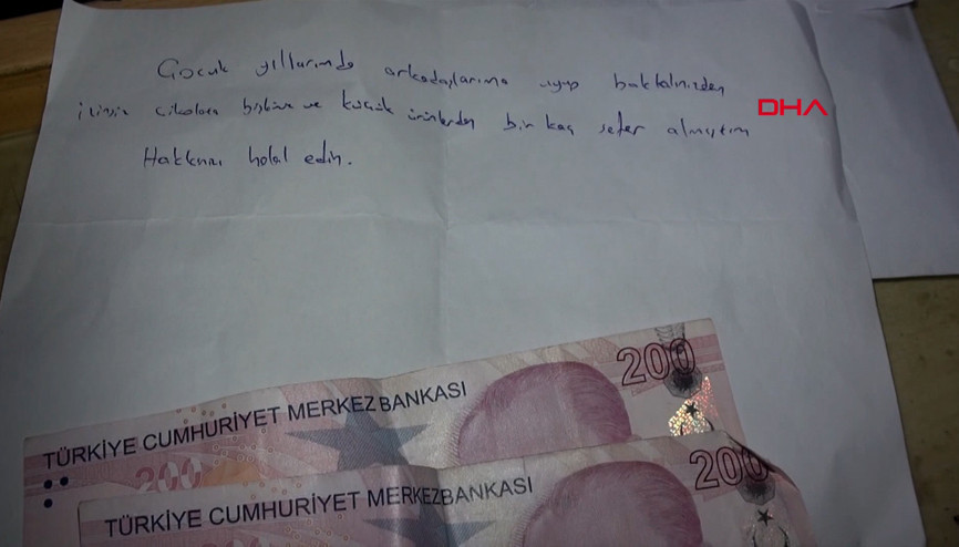 Yıllar önce izinsiz aldıklarının parasını, bakkala not bırakarak ödedi