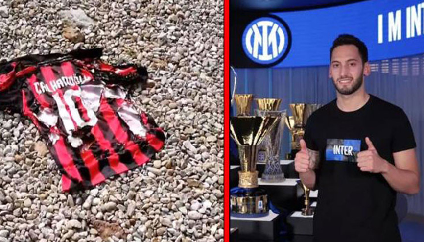 Milan taraftarları, ezeli rakip Intere giden Hakanın formasını ateşe verdi