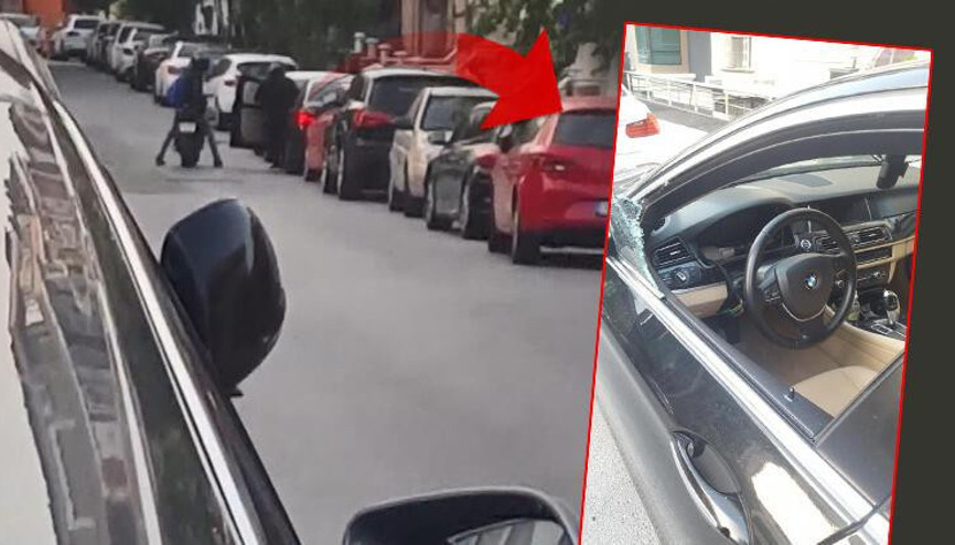 Otomobilin gösterge panelinin çalındığı hırsızlık anı kamerada