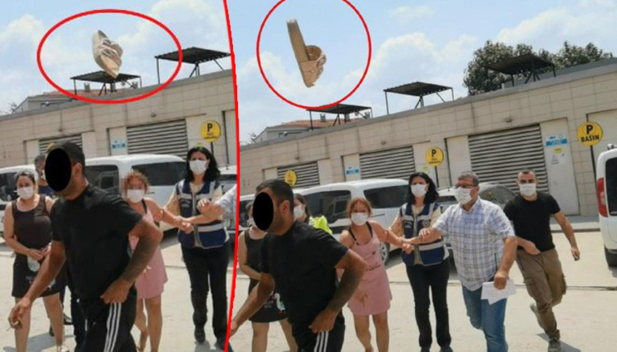 Hırsızlık şüphelisi, gazetecilere terlik fırlattı