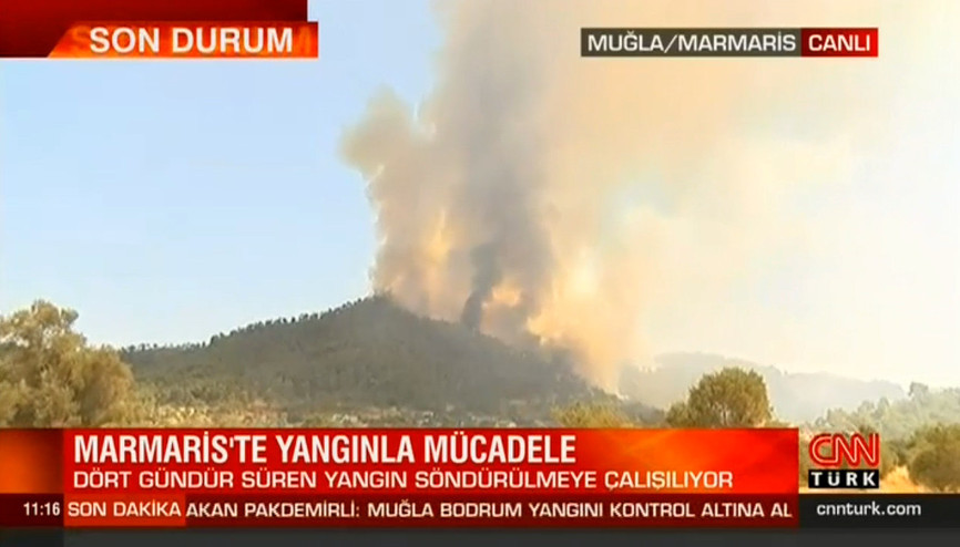 Marmaristeki yangını söndürme çalışması devam ediyor