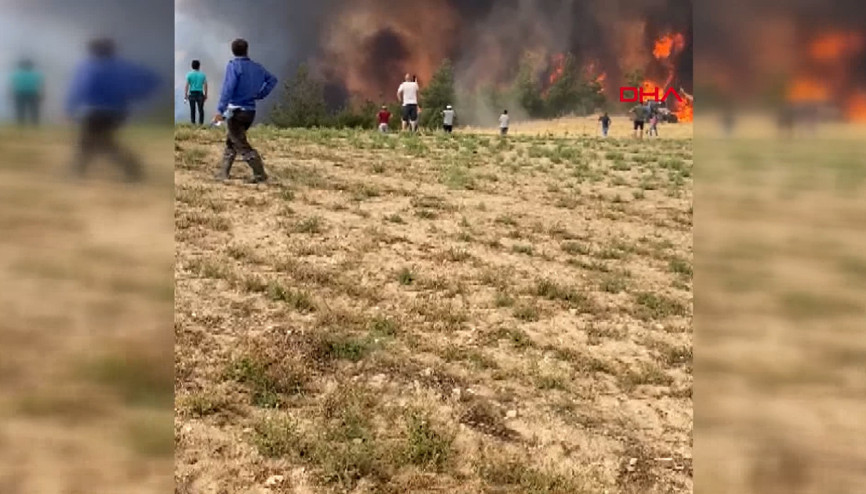 Buldandaki orman yangınına vatandaşlar da müdahale ediyor